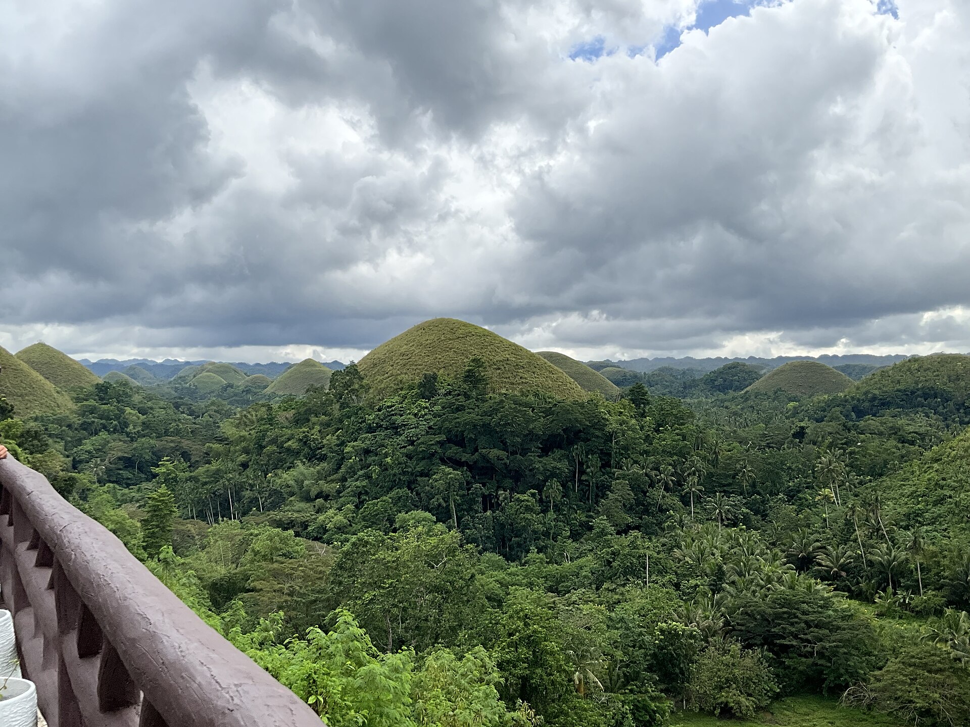 Chocolate Hills in Bohol, grass-covered cone hills seen from a viewpoint
