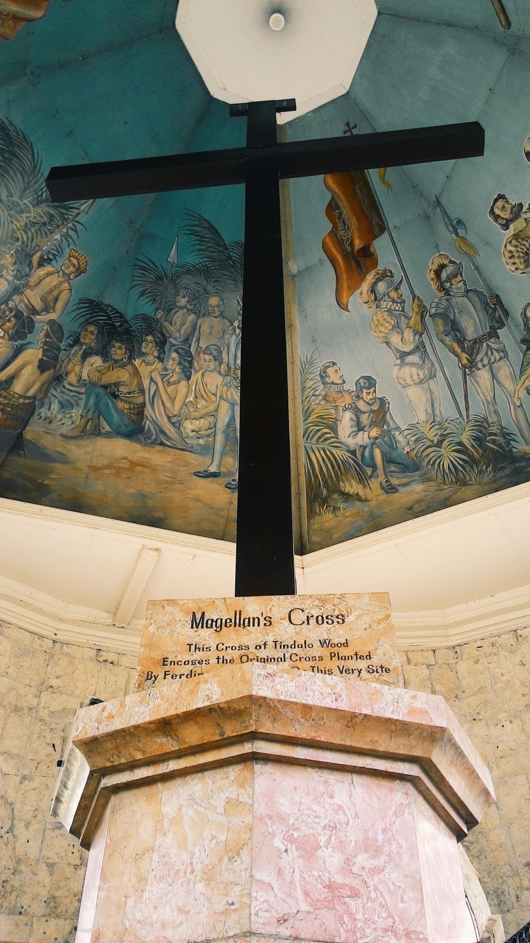 Magellan's Cross in Cebu, with the name carved on the plaque